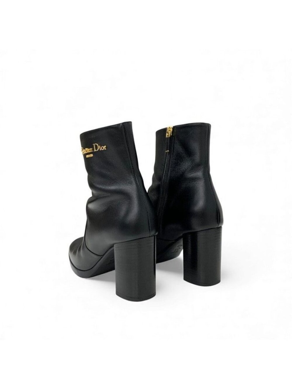 Dior D-town Short Boots Shoes Leather Black Gold Logo - Picture 4 of 10
